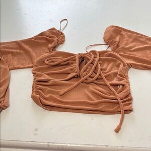 Cotton Candy LA Small Off the Shoulder Cropped Long Sleeve Copper Top